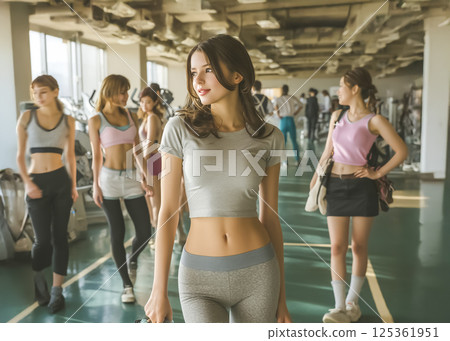 一名女子在健身房準備健身的圖片 125361951