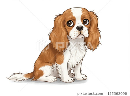 Adorable Cavalier King Charles Spaniel dog sitting on white background 125362096