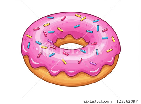 Delicious doughnut dessert with icing sprinkles on white background 125362097