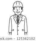 Illustration of a middle-aged male office worker standing wearing a helmet 125362102