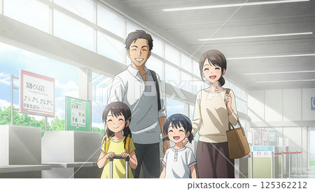 家庭旅行出發前在機場微笑 125362212