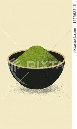 Organic Matcha Green Tea Powder in a Ceramic Bowl, Premium Organic Matcha Powder with Bamboo Whisk, Refreshing Green Tea Leaf Mint Infusion in a Glass Teapot 125362546