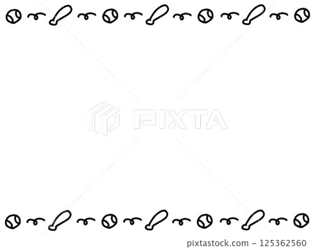 Hand-drawn cute bat and baseball ball line frame Hand-drawn cute bat and baseball ball line frame 125362560