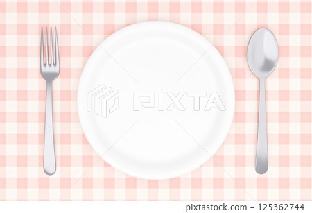 3D插圖_盤子和餐具_餐墊_粉紅色 125362744