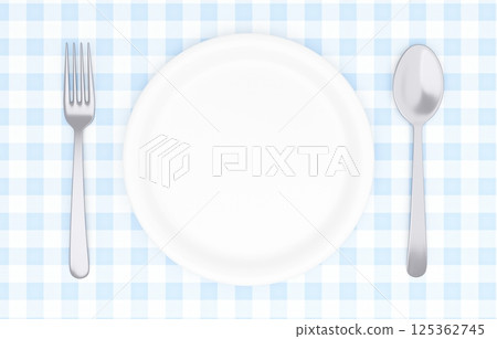 3D插圖_盤子和餐具_餐墊_淺藍色 125362745