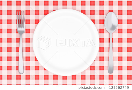 3D illustration_plate and cutlery_placemat_red 125362749