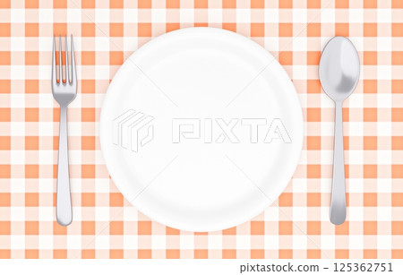 3D illustration_plate and cutlery_placemat_orange 3D illustration_plate and cutlery_placemat_orange 125362751