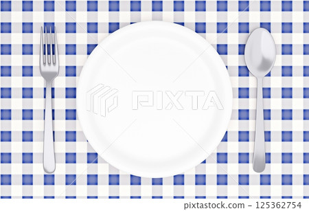 3D illustration_plate and cutlery_placemat_navy 3D illustration_plate and cutlery_placemat_navy 125362754