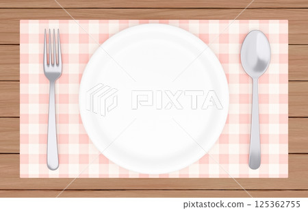 3D插圖_盤子和餐具_餐墊_粉紅色 3D插圖_盤子和餐具_餐墊_粉紅色 125362755