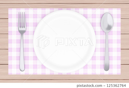 3D illustration_plate and cutlery_placemat_purple 125362764