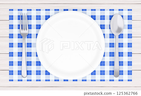3D illustration_plate and cutlery_placemat_blue 3D illustration_plate and cutlery_placemat_blue 125362766