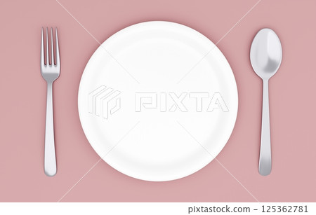 3D插圖_盤子和餐具_紅色 3D插圖_盤子和餐具_紅色 125362781