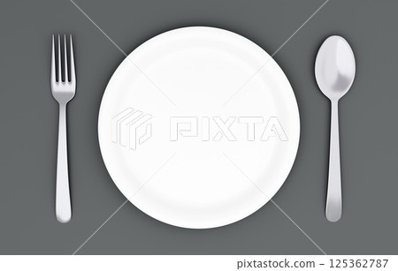 3D插圖_盤子和餐具_黑色 3D插圖_盤子和餐具_黑色 125362787