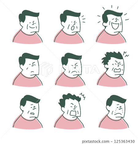 Middle-aged man with various expressions, facing right, from neck up 125363430