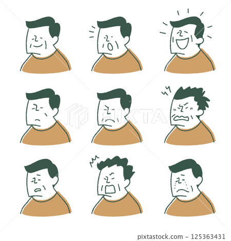 Middle-aged man with various expressions, facing left, from neck up Middle-aged man with various expressions, facing left, from neck up 125363431