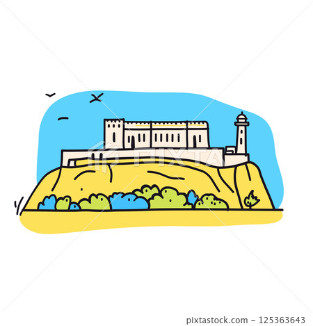 Alcatraz Island illustration in an doodle inca cartoon style. Simple minimalist drawing of Alcatraz Island 125363643