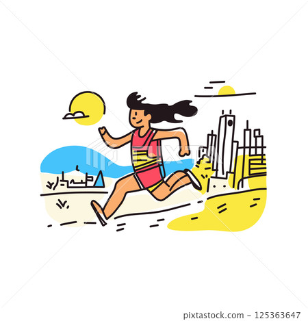 Boston Marathon illustration in an doodle inca cartoon style. Simple minimalist drawing of Boston Marathon 125363647