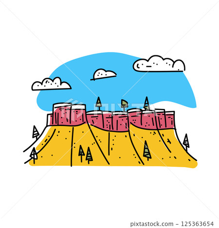 Bryce Canyon illustration in an doodle inca cartoon style. Simple minimalist drawing of Bryce Canyon 125363654