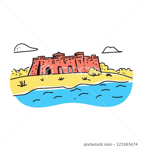 Fort Sumter illustration in an doodle inca cartoon style. Simple minimalist drawing of Fort Sumter 125363674