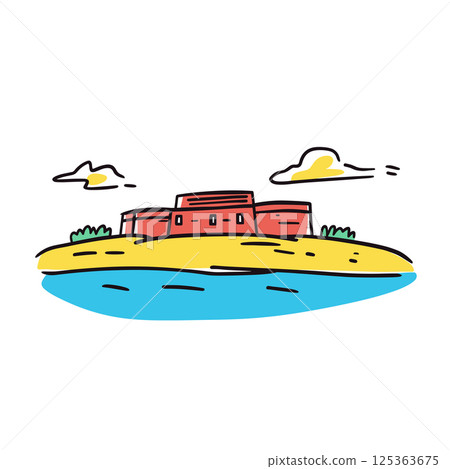 Fort Sumter illustration in an doodle inca cartoon style. Simple minimalist drawing of Fort Sumter Fort Sumter illustration in an doodle inca cartoon style. Simple minimalist drawing of Fort Sumter 125363675