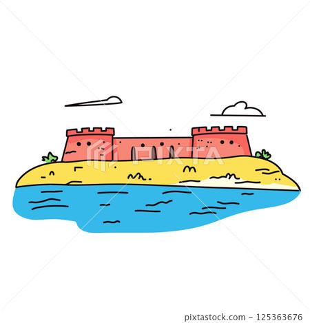 Fort Sumter illustration in an doodle inca cartoon style. Simple minimalist drawing of Fort Sumter Fort Sumter illustration in an doodle inca cartoon style. Simple minimalist drawing of Fort Sumter 125363676