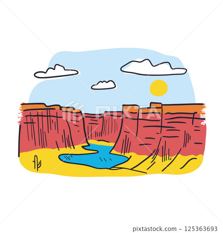 Grand Canyon illustration in an doodle inca cartoon style. Simple minimalist drawing of Grand Canyon 125363693
