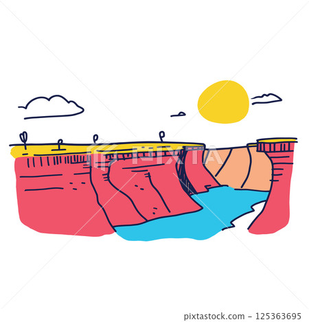 Grand Canyon illustration in an doodle inca cartoon style. Simple minimalist drawing of Grand Canyon 125363695