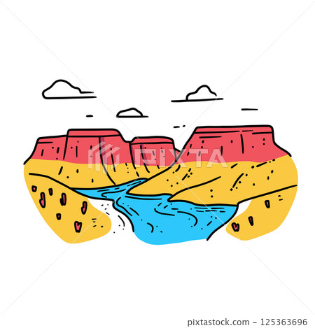 Grand Canyon National Park illustration in an doodle inca cartoon style. Simple minimalist drawing of Grand Canyon National Park 125363696