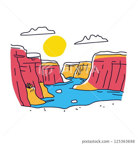 Grand Canyon National Park illustration in an doodle inca cartoon style. Simple minimalist drawing of Grand Canyon National Park Grand Canyon National Park illustration in an doodle inca cartoon style. Simple minimalist drawing of Grand Canyon National Park 125363698