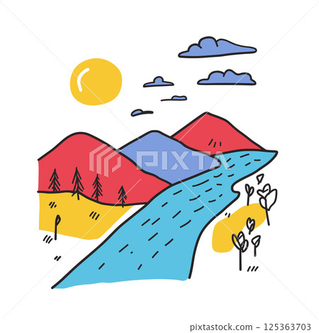 Great Smoky Mountains illustration in an doodle inca cartoon style. Simple minimalist drawing of Great Smoky Mountains 125363703