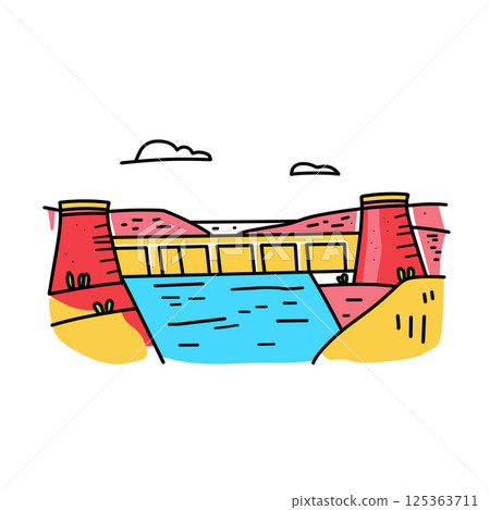 Hoover Dam illustration in an doodle inca cartoon style. Simple minimalist drawing of Hoover Dam 125363711