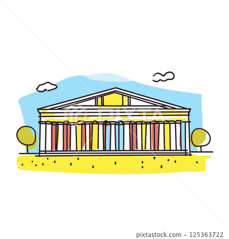 Jefferson Memorial illustration in an doodle inca cartoon style. Simple minimalist drawing of Jefferson Memorial 125363722