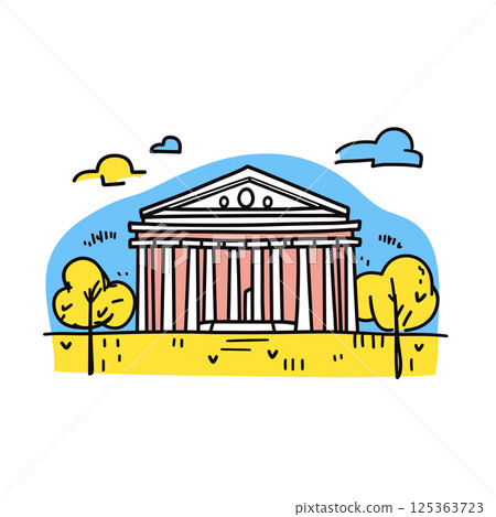 Jefferson Memorial illustration in an doodle inca cartoon style. Simple minimalist drawing of Jefferson Memorial 125363723