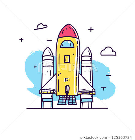 Kennedy Space Center illustration in an doodle inca cartoon style. Simple minimalist drawing of Kennedy Space Center 125363724