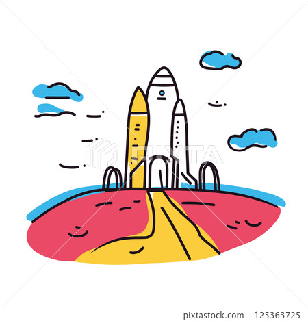 Kennedy Space Center illustration in an doodle inca cartoon style. Simple minimalist drawing of Kennedy Space Center 125363725