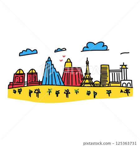Las Vegas Strip illustration in an doodle inca cartoon style. Simple minimalist drawing of Las Vegas Strip 125363731