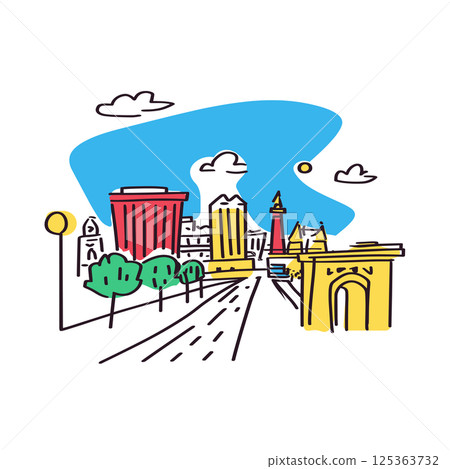 Las Vegas Strip illustration in an doodle inca cartoon style. Simple minimalist drawing of Las Vegas Strip 125363732
