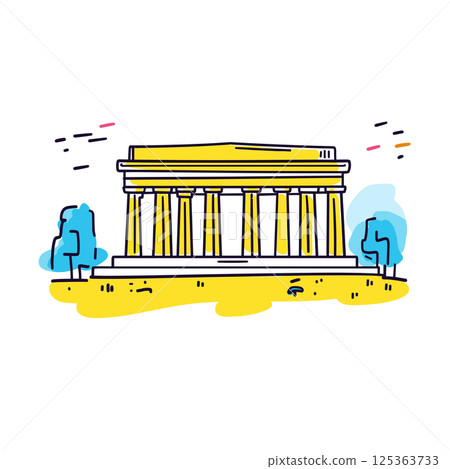 Lincoln Memorial illustration in an doodle inca cartoon style. Simple minimalist drawing of Lincoln Memorial 125363733