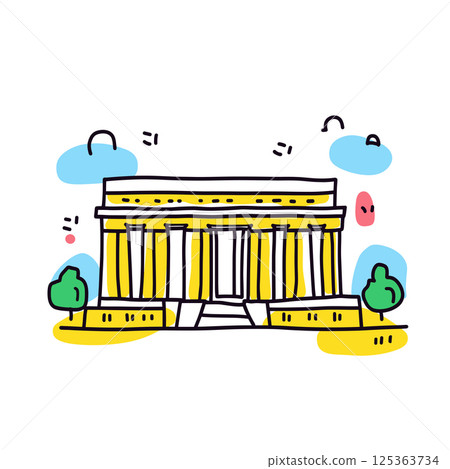 Lincoln Memorial illustration in an doodle inca cartoon style. Simple minimalist drawing of Lincoln Memorial 125363734