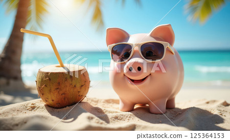 Piggybank on vacation, saving money 125364153