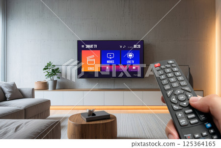 Watching TV, VOD service on TV. 125364165