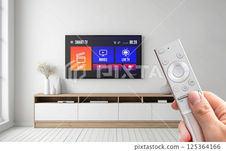 Watching TV, VOD service on TV. 125364166