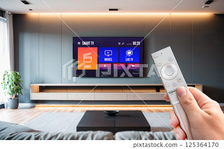 Watching TV, VOD service on TV. 125364170