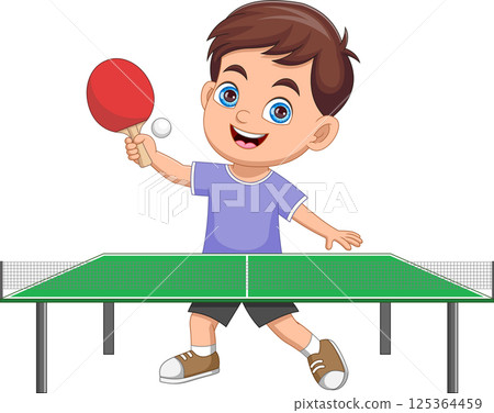 Cute boy playing table tennis cartoon 125364459