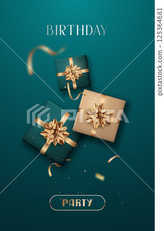 Elegant birthday gifts with golden decorations, creating festive 125364681
