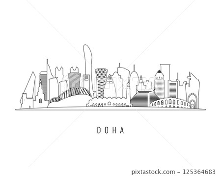 Detailed Doha skyline vector illustration. 125364683