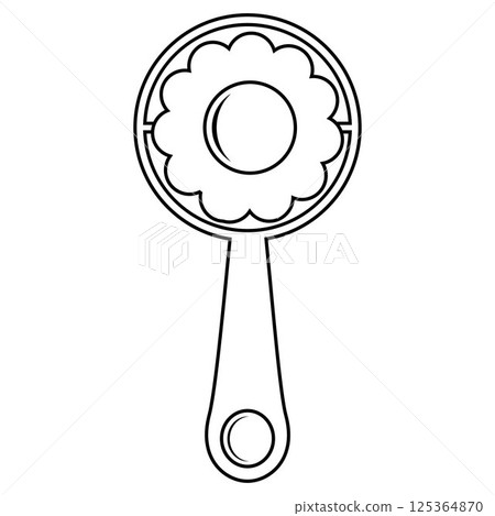 Icon of a children's rattle toy in doodle style, black outline, coloring book Icon of a children's rattle toy in doodle style, black outline, coloring book 125364870
