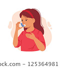 Little girl with asthma concept. Kid with inhalator. 125364981