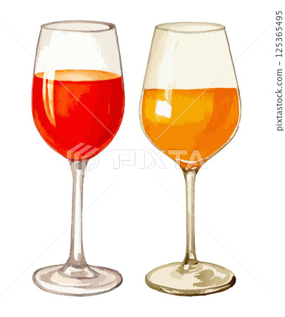 Watercolor illustration of a glass of orange wine AI generation 125365495