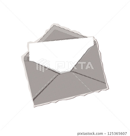 Trendy Halftone Collage element - Paper Envelope. New message concept. Online social media marketing. Vector retro illustration with torn out paper element. Vintage Pop art design Trendy Halftone Collage element - Paper Envelope. New message concept. Online social media marketing. Vector retro illustration with torn out paper element. Vintage Pop art design 125365607